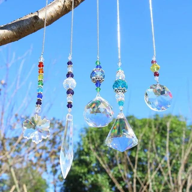H&D Chandelier Suncatchers Prisms Glass Rainbow Maker Chakra Hanging Suncatcher Window Sun Catcher Ajándék, 5 Csomag