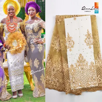 

Colored Rhinestones Style African Net Wedding Laces Fabric 2019 New Nigeria Embroidery Stones Mesh Laces For Dress Sewing Fabric