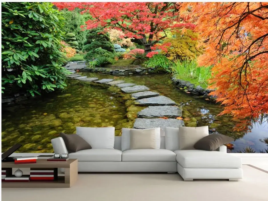 Beautiful romantic garden road flowers and trees background wall modern wallpaper for living room Beautiful romantic garden road flowers and trees background wall modern wallpaper for living room