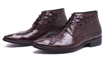 

Cow leather short tube men's boots stone pattern pointed tide boots autumn and winter leather single boots business dress boots