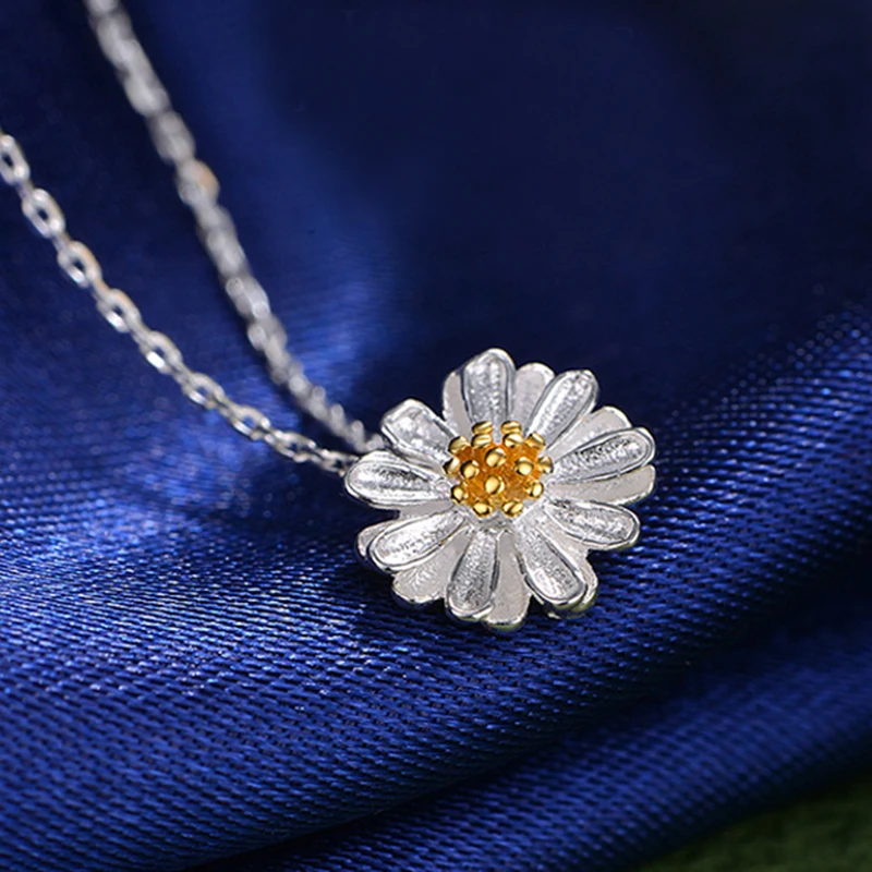 925 Sterling Silver Daisy Flower Pendant Promise Necklace Women's Romantic Fine Jewelry for Wedding Engagement Birthday Gift - Image 3