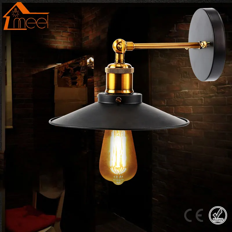 

Vintage Wall Lamp Industrial Wall Light E27 Metal Lampshade Bedside Lamp Indoor Lighting For Reading Room Bedroom Home