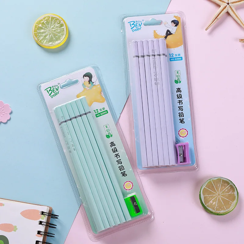 

12 pcs / set of cute kawaii cartoon jelly pencil 2B standard sketch project drawing wooden pencil stationery