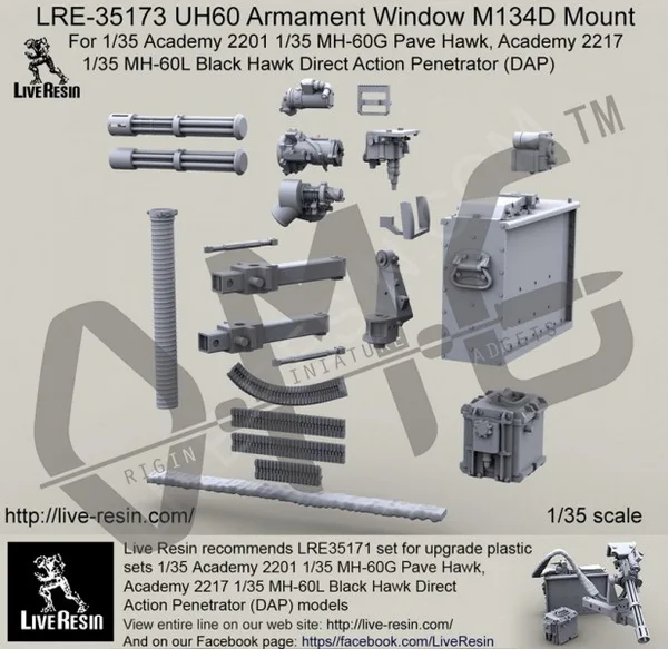Живая Смола LRE-35173 1/35 UH60 оружие окно M134D крепление