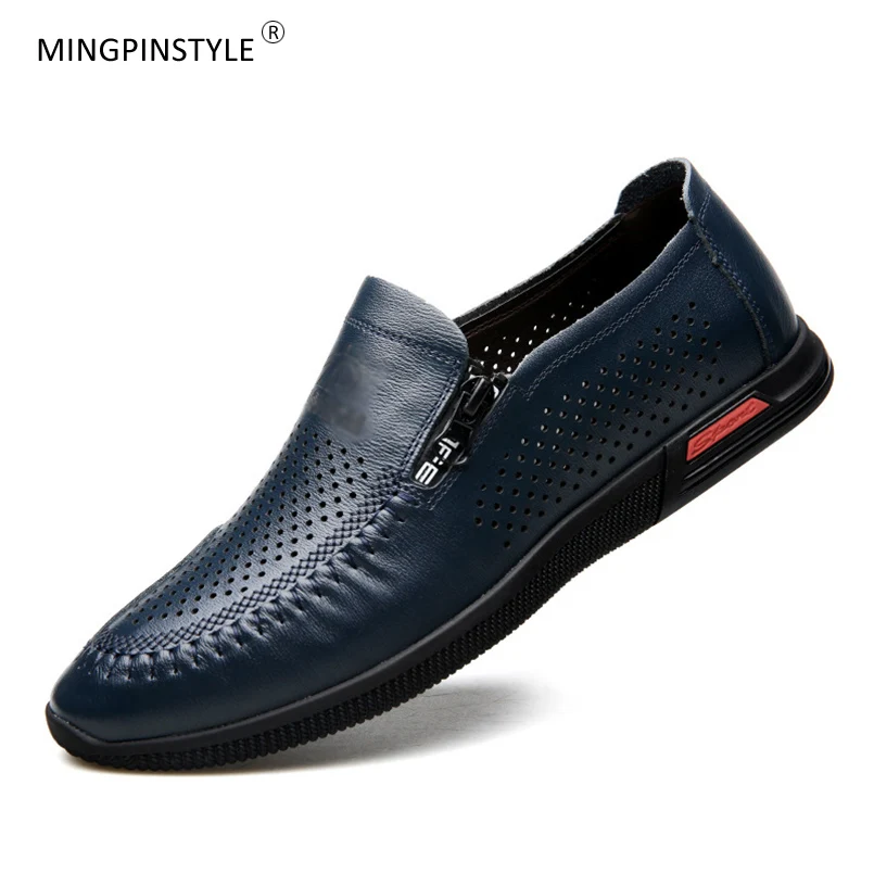 

Fashion 2018 Summer Men's Leather Shoes Cow Leather Casual Shoes Vintage Upper Crease Boat Shoes Men Loafers