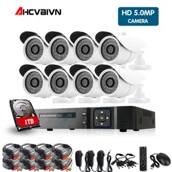 5MP CCTV системы 8CH DVR комплект 8 шт. 5MP низкой освещенности камера Крытый открытый купол AHD CCTV камера системы XMeye удаленного просмотра