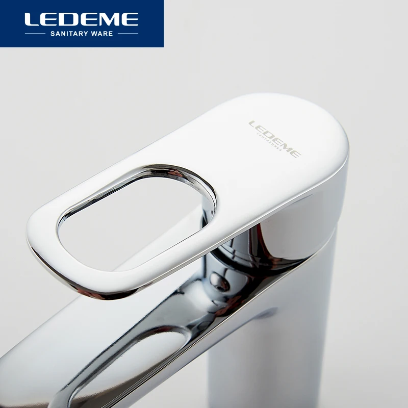 Billige LEDEME Becken Wasserhahn Wasserhahn Bad Wasserhahn Griff Hohl Messing Schiff Waschbecken Wasser Mischer Finish Chrom Moderne Wasserfall Armaturen L1049