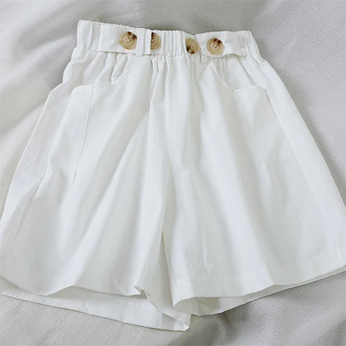 Surmiitro, хлопковые корейские летние женские шорты на пуговицах,, модные женские повседневные шорты с карманами, высокая талия, широкие женские шорты - Цвет: Белый