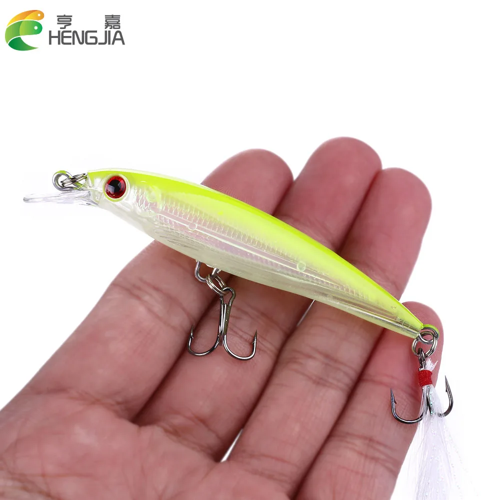 

HENGJIA 2019 fishing lure 8g 9cm Plastic Minnow Hard bait Wobbler Artificial Isca Tackle with 6#feather Treble hook