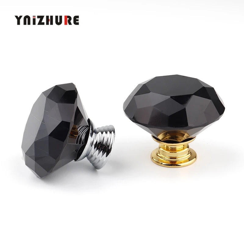 40mm Kitchen Cabinet Diamond Shape Design Black Crystal Glass Knobs GoldSilver Handle Minimalist Cupboard Pulls Drawer 1Pcs