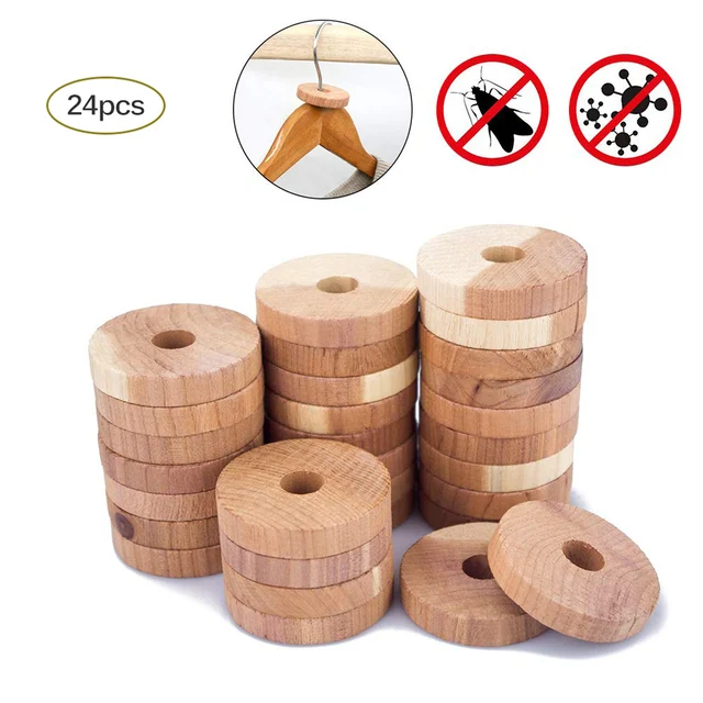 40Pcs Natural Cedar Wood Moth Hanger Hanging Block Repellent Wardrobe