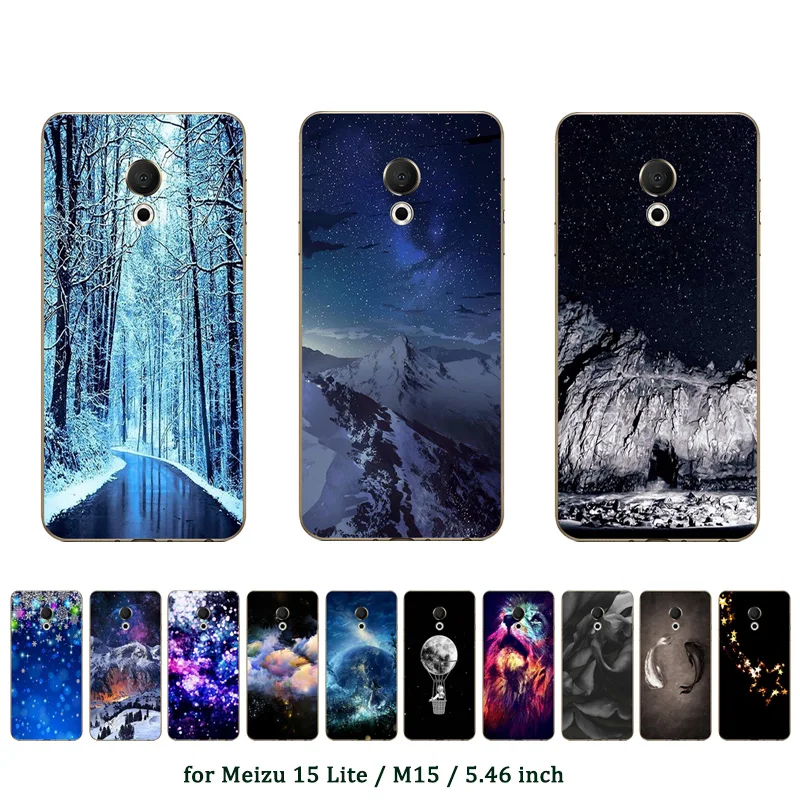 

5.46" for Meizu 15 Lite Soft TPU Silicone Case for Meizu M15 Back Cover Coque Fundas Snowflake Printing For Meilan 15 Lite Capa