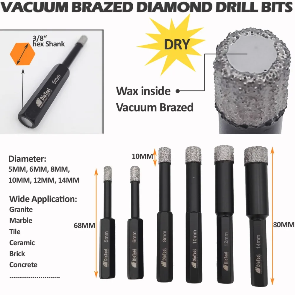 2pcs Dry drilling bits with Hex shank for granite marble ceramic tile glass Vacuum Brazed diamond drill bits 2pcs Dry drilling bits with Hex shank for granite marble ceramic tile glass Vacuum Brazed diamond drill bits