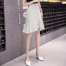 Новая Летняя асимметричная средняя длинная юбка в горошек женские оборками бедра, высокая талия рыбий хвост юбка