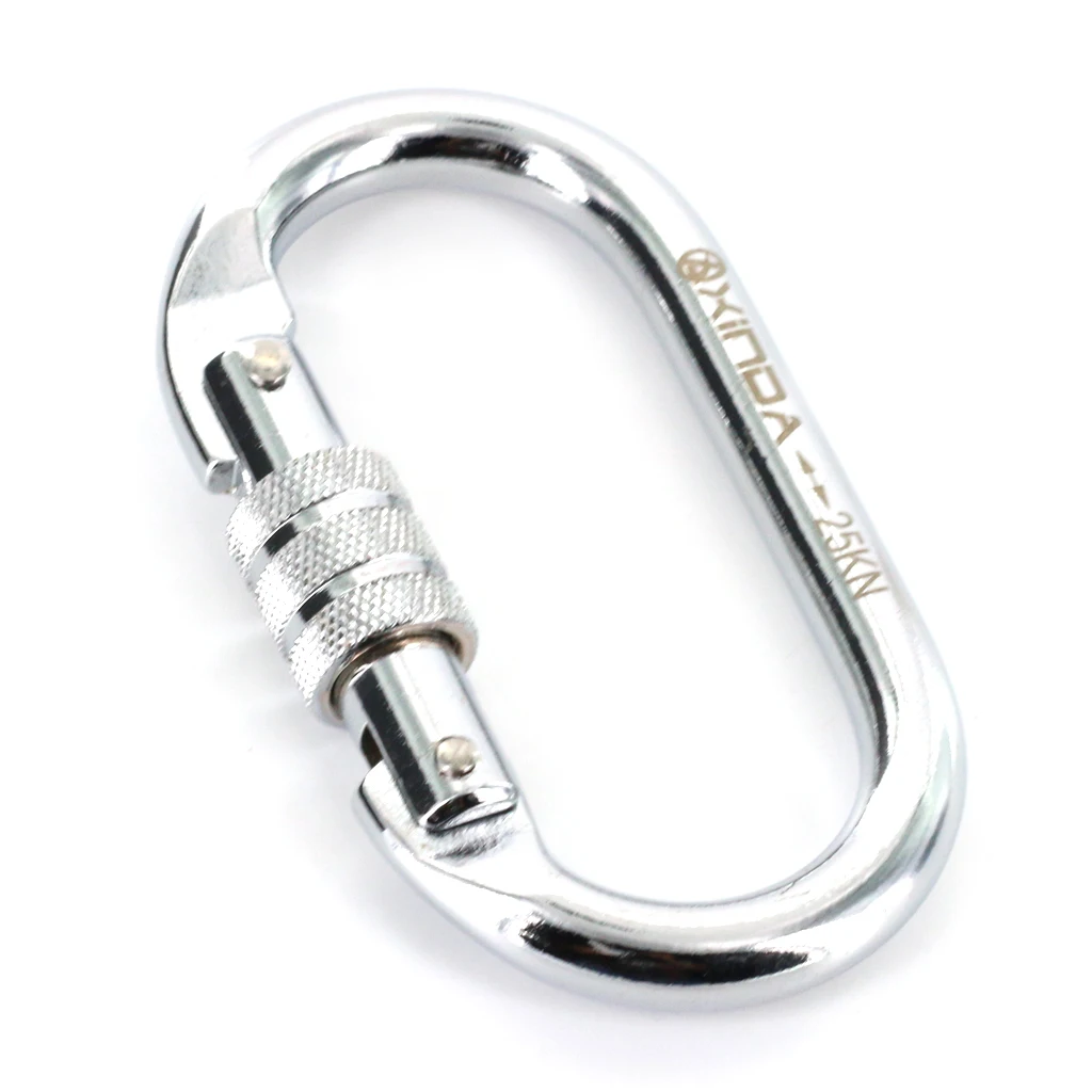 Heavy Duty Mountaineering Tree Climbing Arborist Steel Screw Lock Carabiner 25KN Mountaineering Caving Rock Climbing Carabiner D