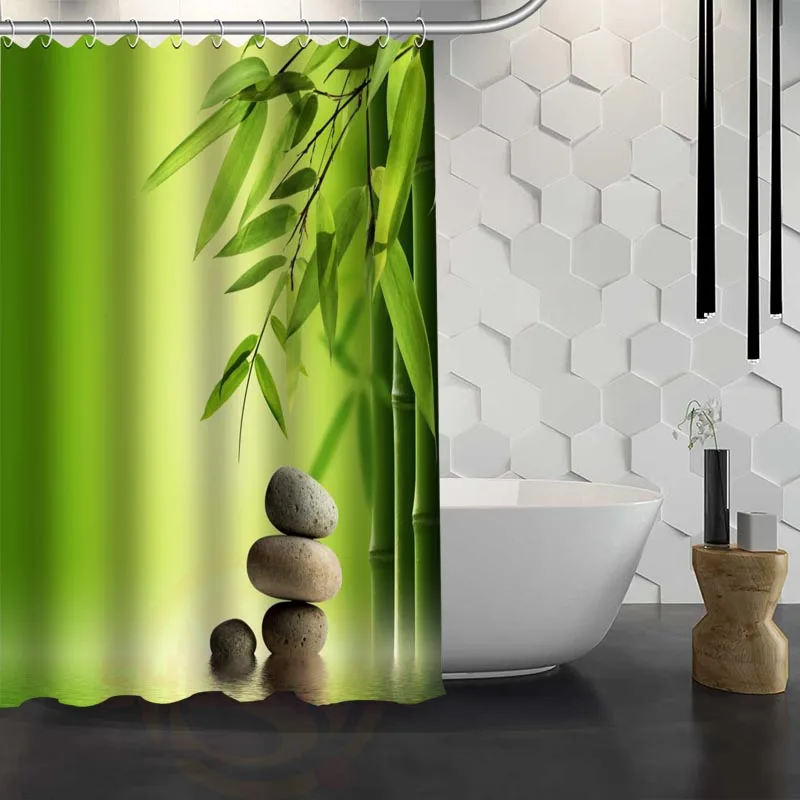 Custom flowers spa zen flowers stones Shower Curtain With Hooks Fabric Shower Curtain for
