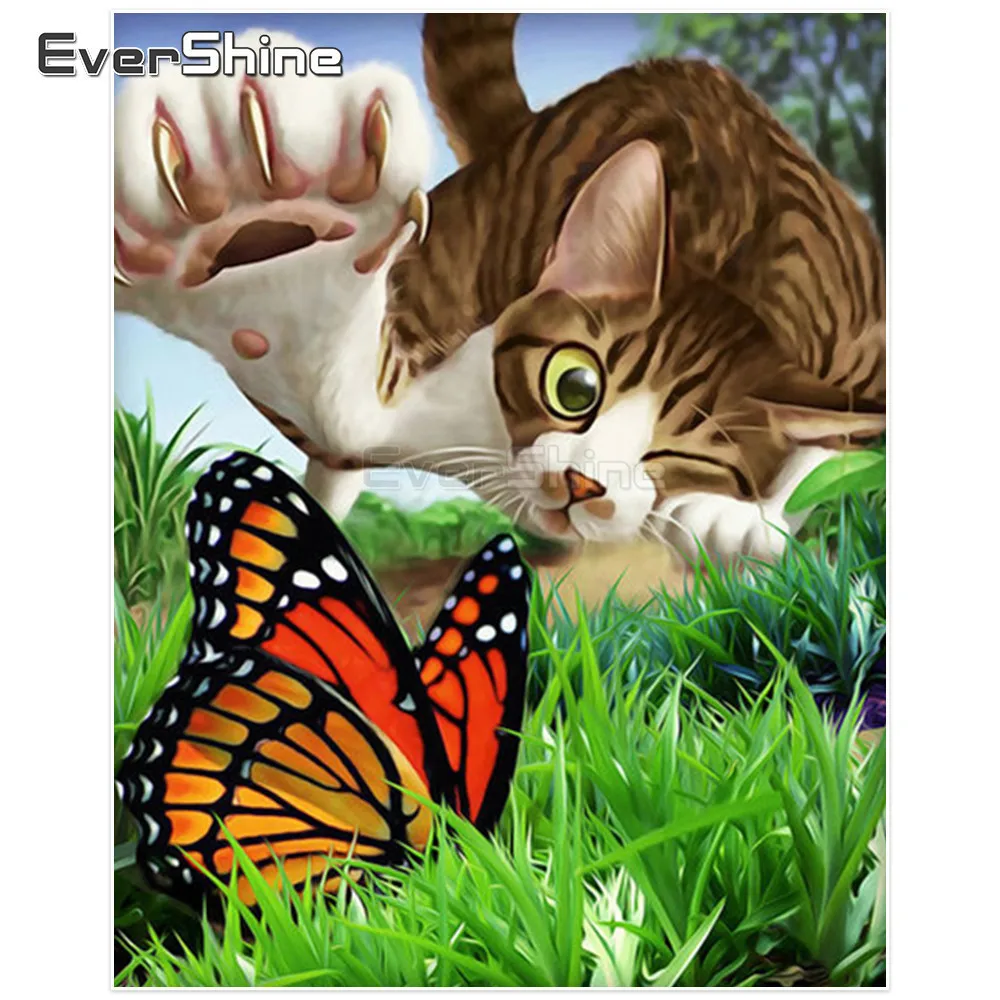 

EverShine Diamond Painting Cross Stitch Animals Diamond Embroidery Full Drill Cat Diamond Mosaic Picture Rhinestone Home Decor