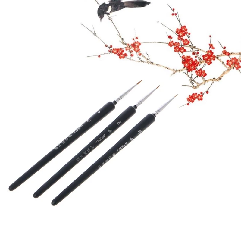 

Professional Wolf Hair Detail Paint Brush Set 3 Sizes Miniatures Fine Detailing