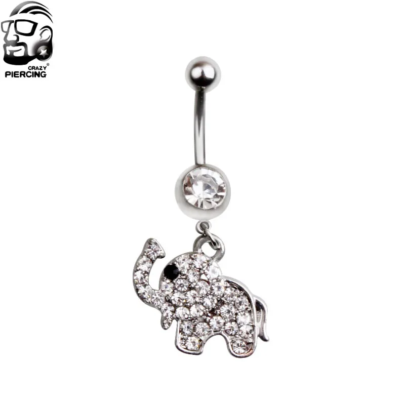 Rhinestone Elephant Dangle Navel Belly Button Rings Body Piercing