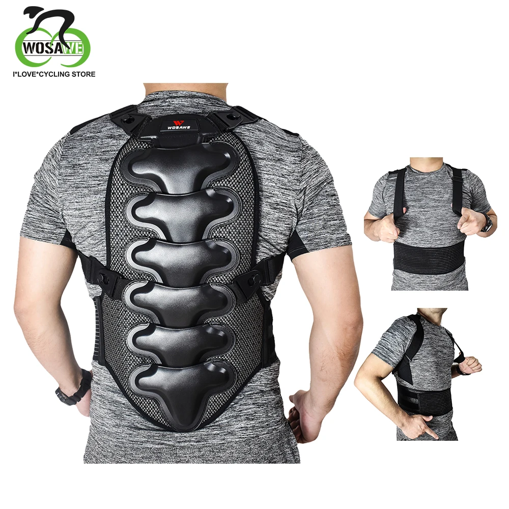 

WOSAWE Adjustable Double Layer Back Support EVA Shell Vertebra Protector Motorcycle Motocross Extreme Sports Body Protection