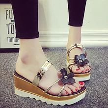 Summer Fashion 2017 Women’s Lady Casual Trendy Flower Design Thongs Girl Flip Flops Sandals Wedge Platforms Slippers Shoes L452
