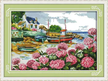 

Beautiful seaside blue sky Printed Canvas DMC Counted Chinese Cross Stitch Kits printed Cross-stitch set Embroidery Needlework