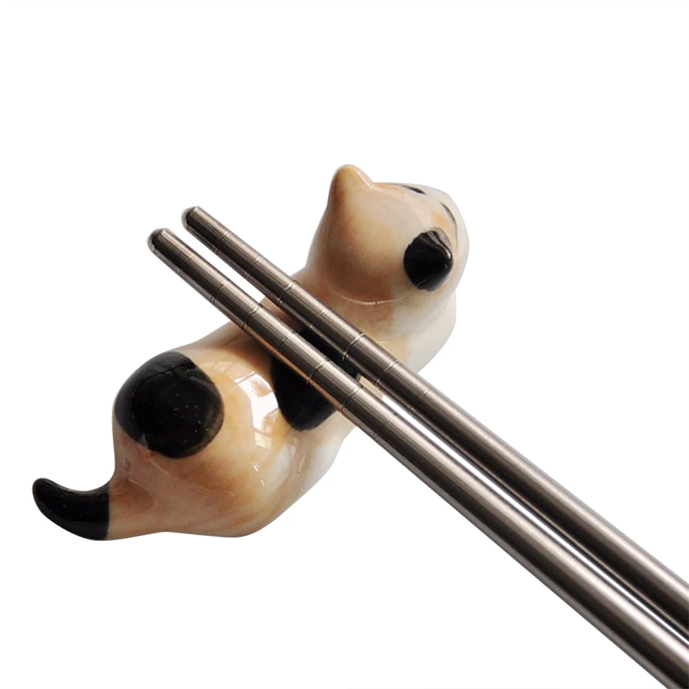 Japanese Style Ceramic Chopsticks Holder Stand Cute Cat Design