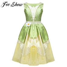 От 5 до 10 лет платье принцессы для девочек; детская Рождественская зеленая линия лягушка одежда детское нарядное бальное платье вечерние платья для девочек Косплэй Наряжаться