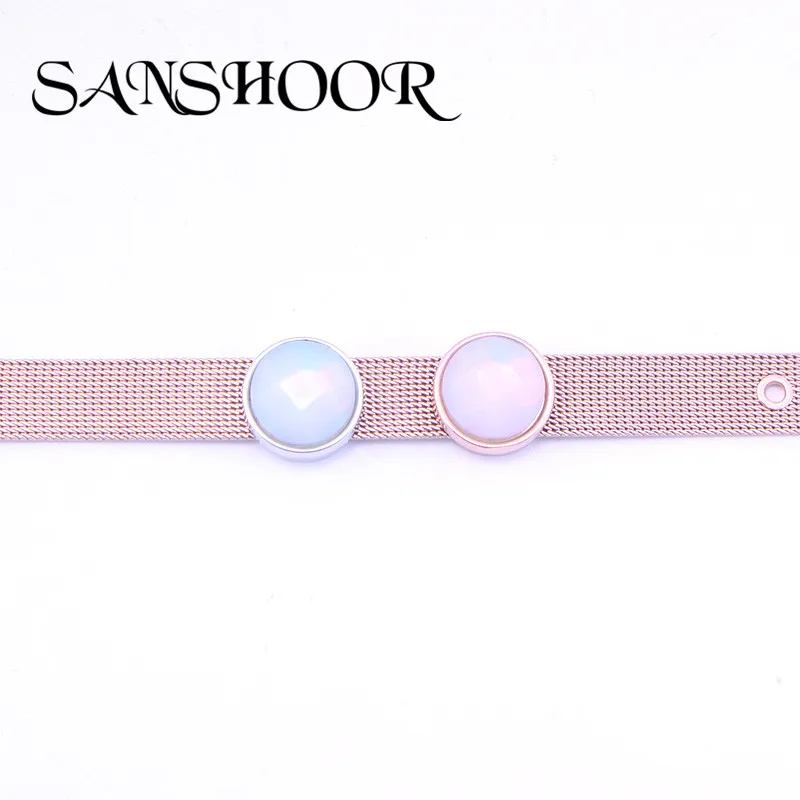 

SANSHOOR Jewelry Round Nature Stone Slide Charms fit 10mm wide Mesh Bracelet or Leather Bands Bracelet Bangle 1pcs sale