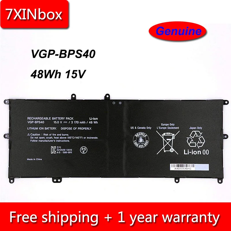 

7XINbox 48Wh 15V Genuine VGP-BPS40 Laptop Battery For Sony Vaio Flip SVF 14A 15A SVF14NA1UL SVF15N17CXB SVF15N18PXB SVF15N28PXB