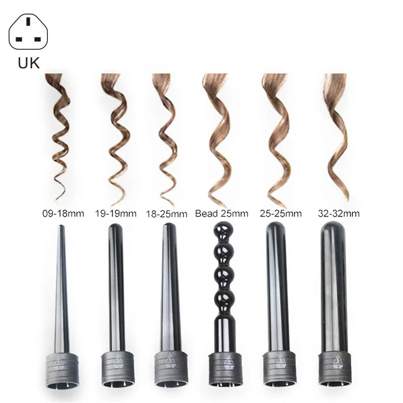 

6 in 1 Multifunctional Hair Curler Set Interchangeable Ceramic Tourmaline Hair Curling Set NShopping