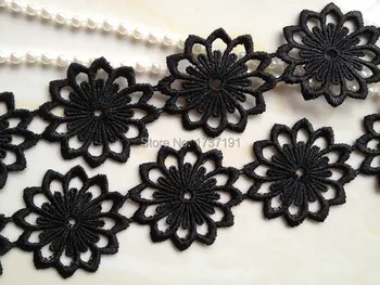 

5 yards Flower Applique Lace In Black Retro Venise Lace Ribbon for Jewelry Supplies, Women Dress Accessories, Altered Couture