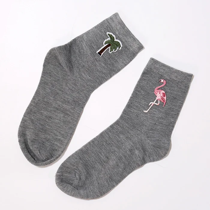 

Chic Women's Flamingo Socks.Casual Embroidery Applique Coconut Trees Ankle Socks.Cute Girl Ladies Cartoon Bird Sox Hosen