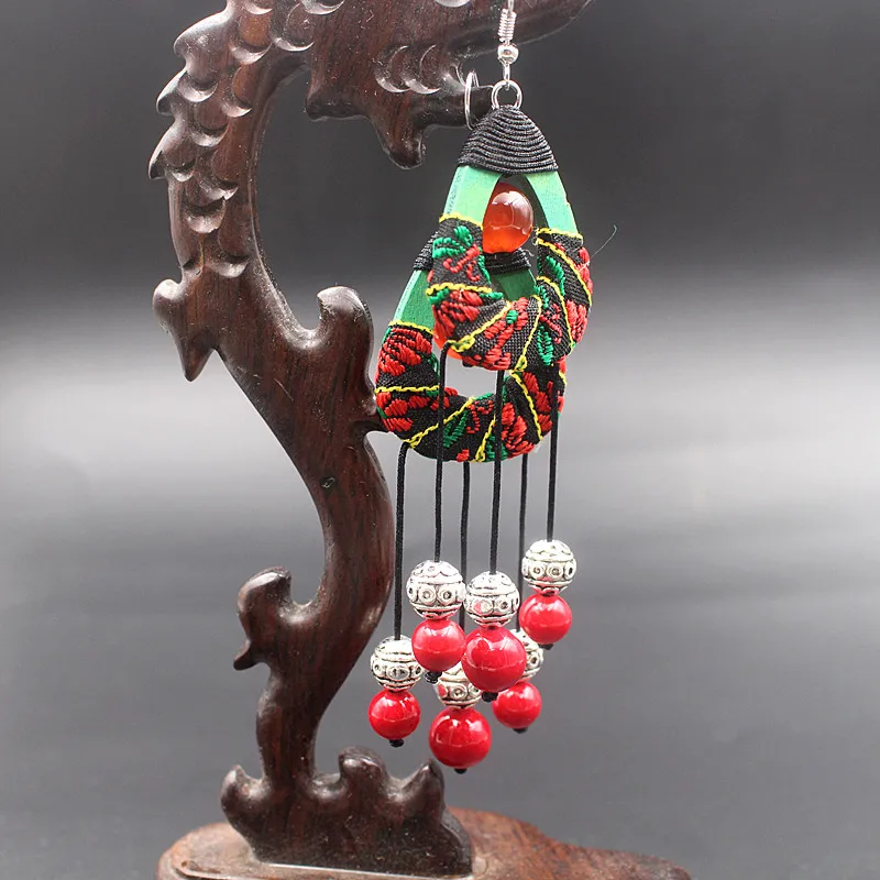 Yanting Long Tassel Earrings With Natural Stones Handmade Knitted Chinese Vintage Boho Earrings For Women Ethnic Brincos 098 (6)