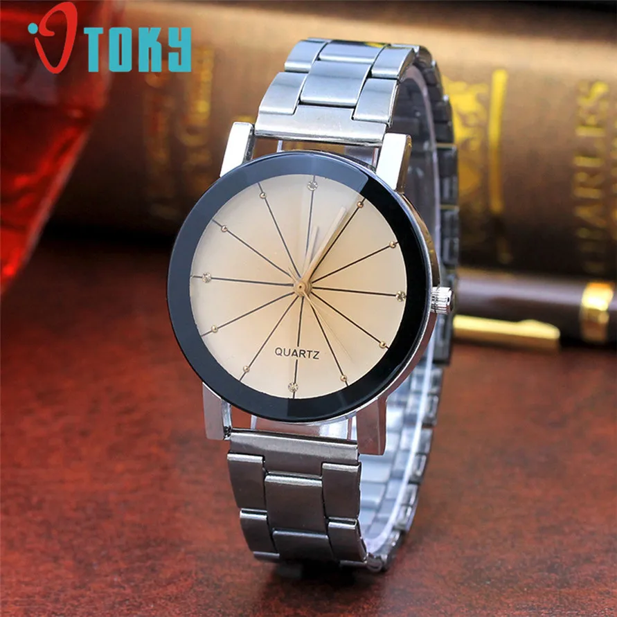 khaki women Часы для влюбленных, мужские, женские, OTOKY, модные, стразы, нержавеющая сталь, под платье, наручные часы, Прямая поставка 0424 - Цвет: khaki women