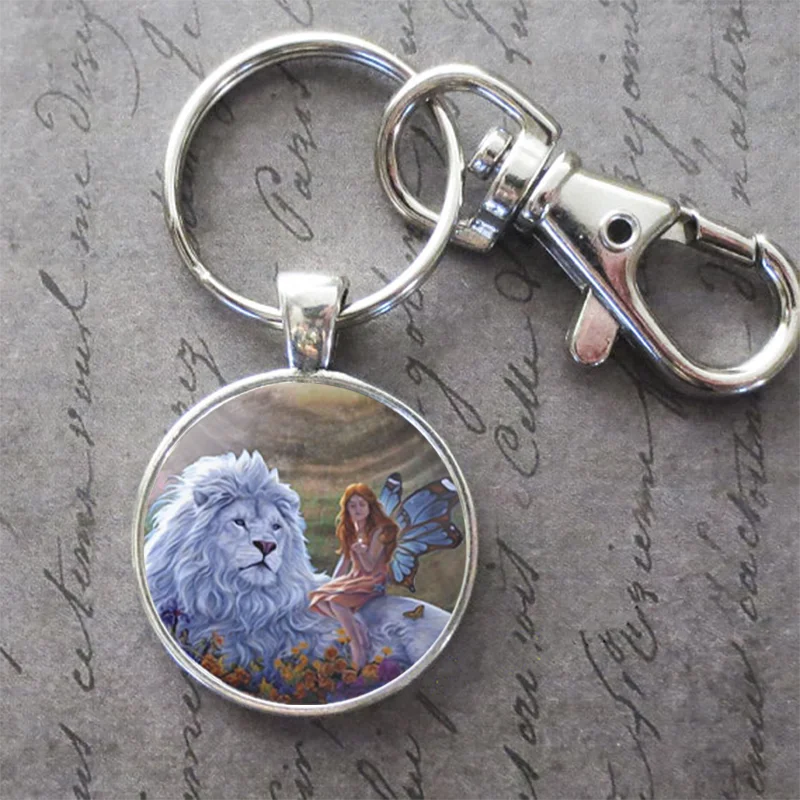 

Art Painting Lion Elf Key Ring Key Chain Animal Photo Key Buckle Pendant Birthday Festival Anniversary Gift Jewelry Accessories