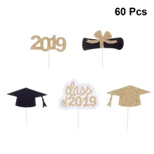 60 piezas 2019 de graduación torta de papel pastel selecciones Cupcake decoración fiesta suministros para la fiesta de cumpleaños de la graduación de la temporada(China)