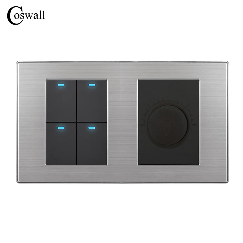 Coswall 4 Gang 2 Way Luxury Led Light Switch Push On Wall Coswall 4 Gang 2 Way Luxury Led Light Switch Push On Wall With Dimmer Regulator Stainless Steel Panel 160mm 86mm In Switches From Lights