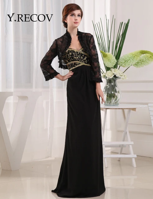 Elegant Mother Bride Dresses Yd2188 A Line Gold Embroidery Black Elegant Mother Bride Dresses Yd2188 A Line Gold Embroidery Black Long Sleeve Groom Dress