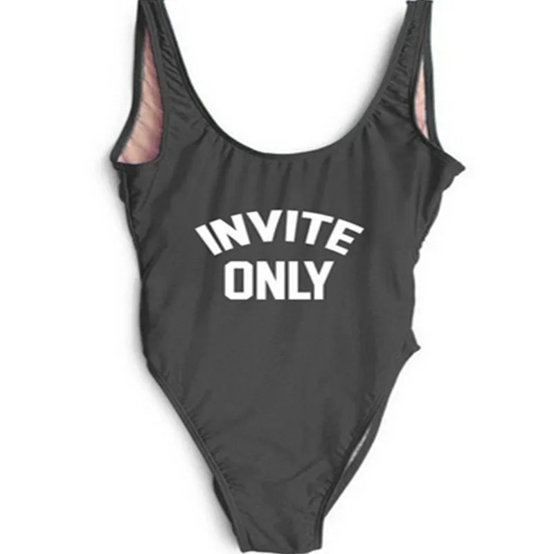 INVITE ONLY Letter Print One Piece Swimsuit Funny Swimwear 2018 Women