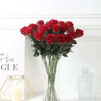 

5 PCS red Silk rose artificial flower real touch rose flower home decoration for wedding party or birthday valentine's day