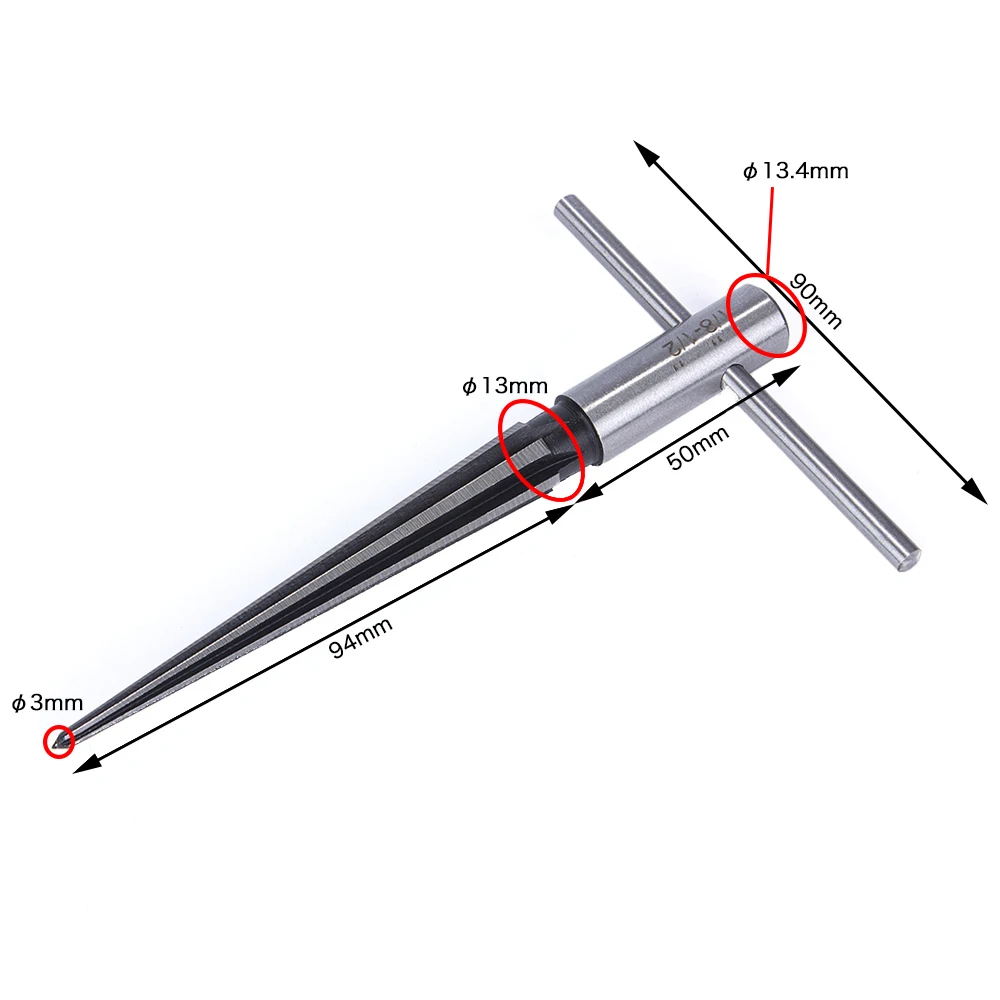 Hakkin 3 13mm Tapered Hand Reamer 6 Flute Bridge Pin Hold Hand Held