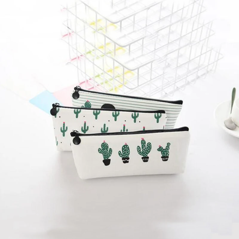 Сумка карандаш вместительная из парусины с зеленым КАКТУСОМ|pencil bag|bag pencilschool supplies