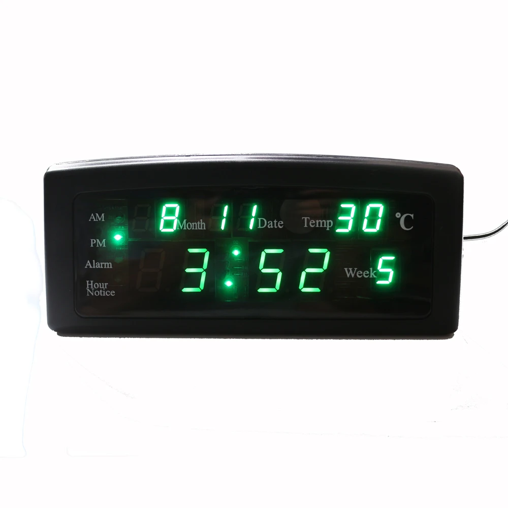 Настольный светодиодный цифровой будильник с календарем, датой температуры и дисплеем недели, работающим от сети, на батарейках, для домашнего офиса