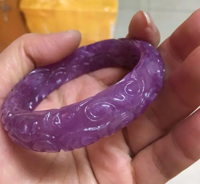 

58mm VINTAGE HAND-CARVED CHINESE PURPLE JADEITE JADE BANGLE BRACELET F22