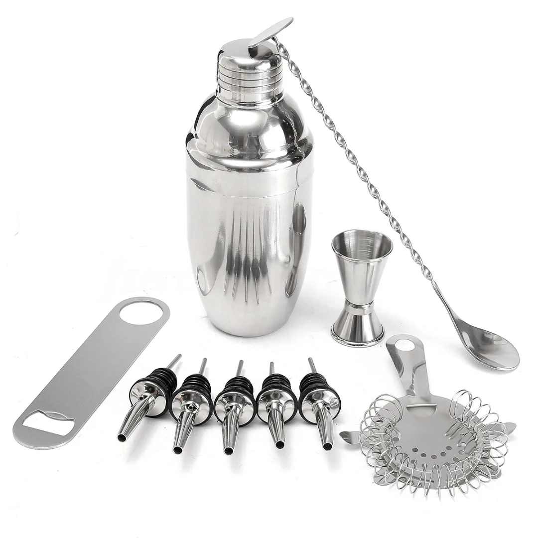 10Pcs Stainless Steel Cocktail Shaker Set With Jigger Mixer Bar Drink Bartender Tool Accessories