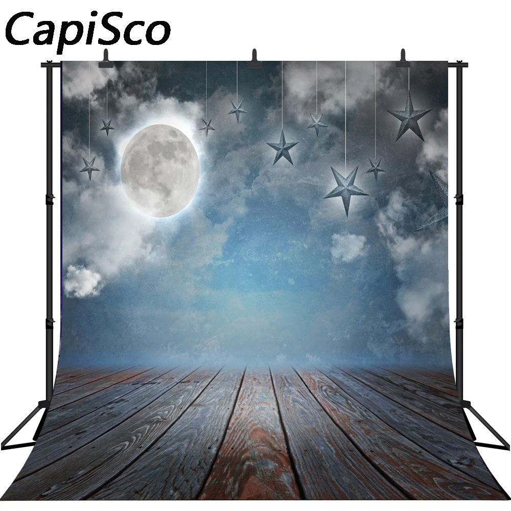 

Capisco Photography Background night star moon Wood floor children Birthday party Photography Backdrops for Photo Studio