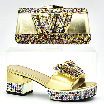 

New Arrival Shoes and Bag Set African Sets 2018 African Wedding Italian Shoe and Bag Sets Decorated with Rhinestone Party Pumps
