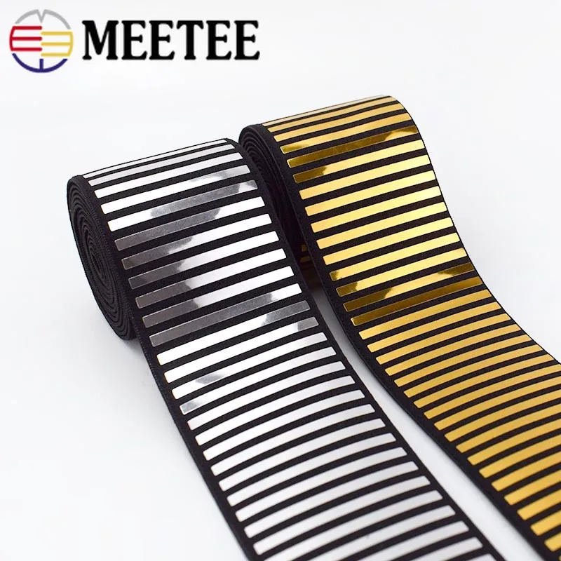 

Meetee 5cm Sequins Elastic Band Garment Trousers Bra Reflective Stretch Elastic Webbings Ribbon Belt Tension Rubber Band KY411