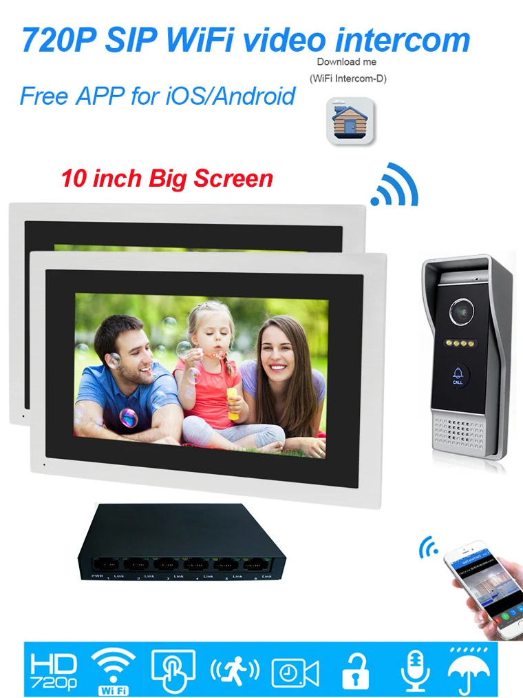 10 дюймов Сенсорный экран 720P HD WiFi IP видео-телефон двери видео домофон 1-2 дома Система контроля доступа Android IOS App дистанционная разблокировка